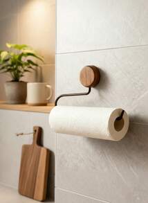 Cirelle 胡桃木厨房纸巾架 - 免钻孔壁挂式，吸油纸和保鲜膜收纳架 - 彩色 - 查看 8
