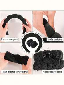 Bộ 3 món băng đô và băng đeo cổ tay bằng sợi microfiber cao cấp - Mềm mại, thoải mái khi rửa mặt, trang điểm, tắm và chăm sóc da. Phụ kiện tóc dành cho nữ. - Nhiều màu - Xem 9