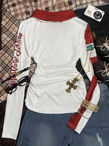 Glimmora 这款女士复古2000年代风格Polo领T恤非常适合音乐节、校园生活和日常通勤。休闲、简约、时尚，是送给朋友的绝佳礼物。 - 彩色 - 查看 2