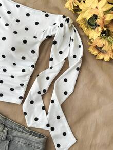 Black And White Tops Cute Tops Tops For Summer Girls One Shoulder Top Polka Dot Top Summer Tops - Black and White - View 3