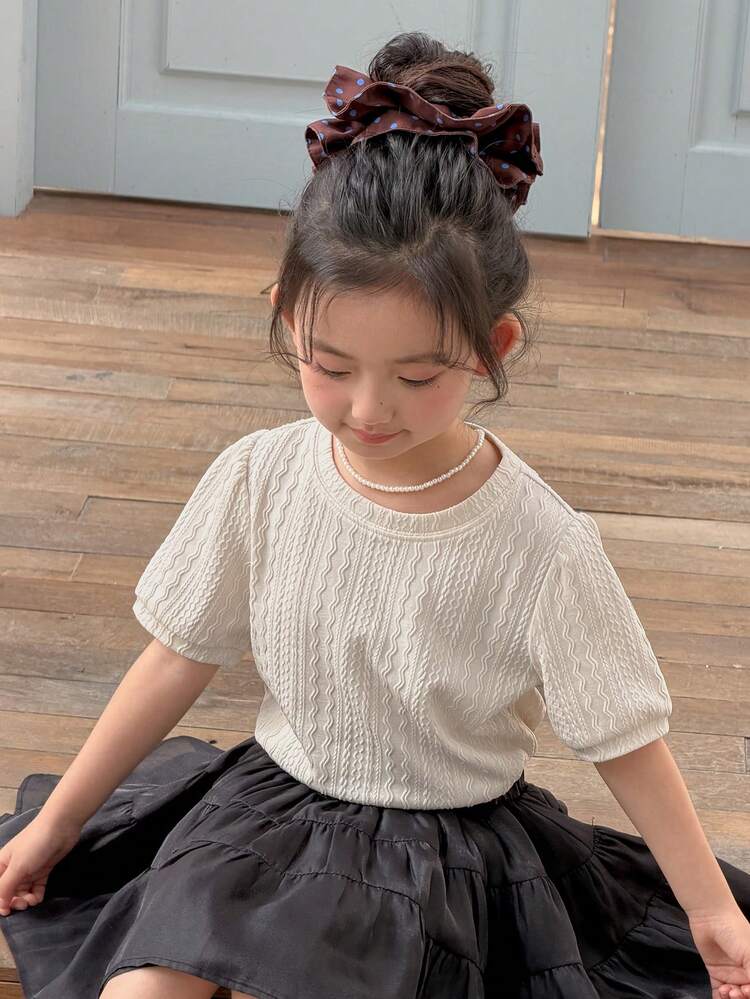 Young Girls' Solid Color Minimalist Casual Round Neck Short Sleeve T-Shirt Summer