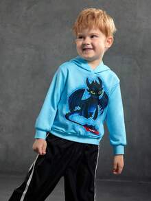SHEIN How to Train Your Dragon Young Boy Casual Dragon Print Sweatshirt, Autumn - الأزرق - مشاهدة 4