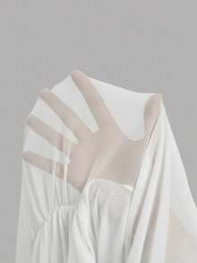SHEIN MOD Camiseta de punto de malla transparente asimétrica de hombro 2 en 1 de talla grande - Blanco - Ver 5