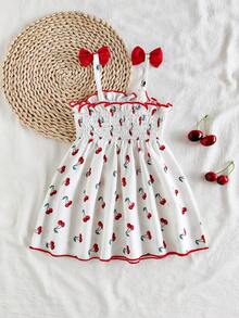 SHEIN Vintaside Kids Girls' Sleeveless Pleated Color Chiffon Dress, Personalized Princess Sweet Style, Medium Length, Suitable For Vacation And Gatherings - White - View 2