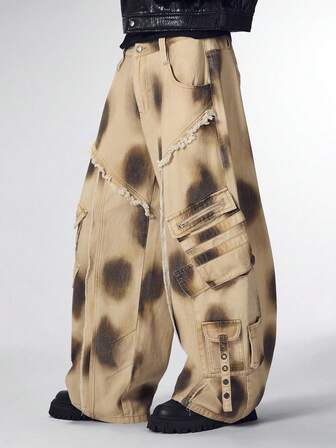 Street Life Herren Jeans mit Tintenpunkten und Destroyed-Effekt, gerade Passform