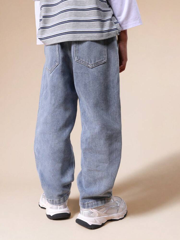 Pleated Wide Leg Denim Jeans With Elastic Waist
