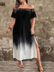 Breezaya Plus Size Women's Long Versatile Printed Fashion Off Shoulder Dress - Multicolor - View 7