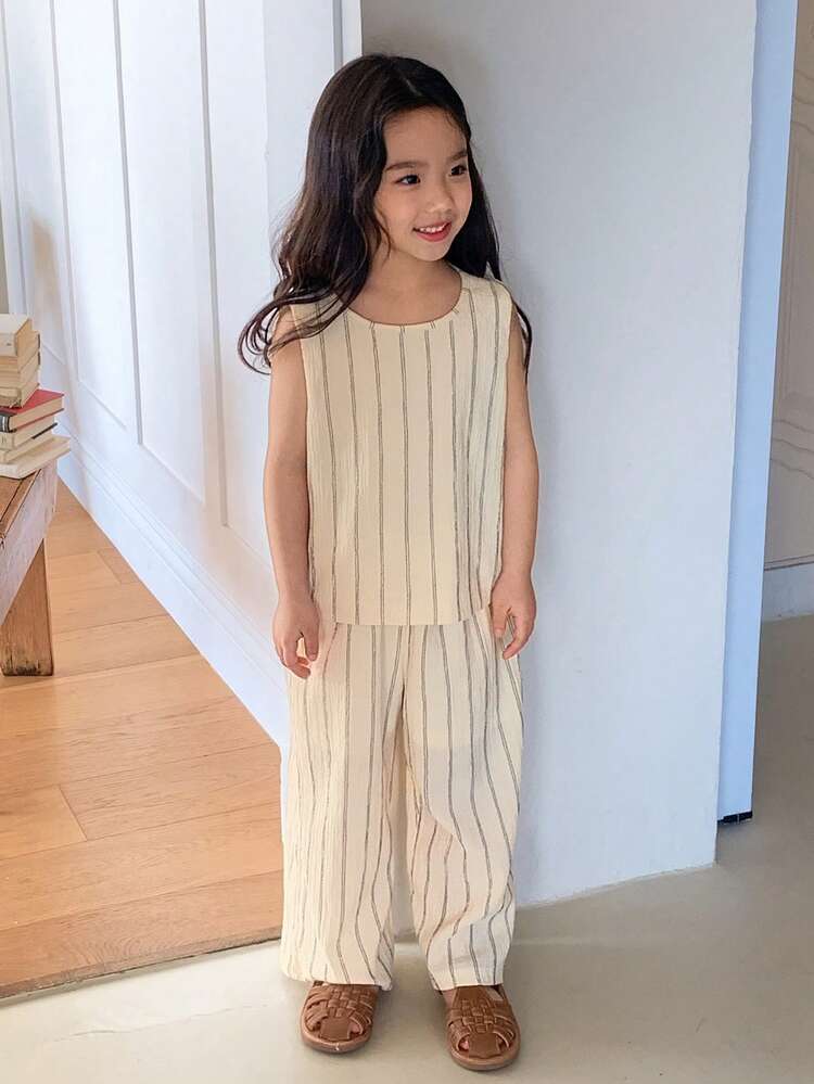 Young Girls Striped Print Camisole & Pants Set Summer