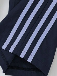 SHEIN 少女运动休闲条纹松紧腰裤 - 藍色 - 查看 4