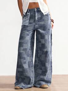 Bohemela Pantalones rectos casuales de mujer con bolsillos - Azul - Ver 5