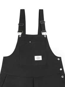 Manfinity Roghcode 男士黑色字母图案时尚百搭背带短裤，Manfinity Hypemode，狂欢节，街头服饰，复古，度假，我爱我的男朋友，情人节 - 黑色 - 查看 5