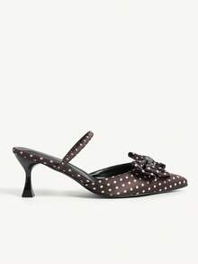 CUCCOO CHICEST Giày cao gót mũi nhọn họa tiết chấm bi trang trí nơ thanh lịch cho nữ - màu nâu - Xem 9