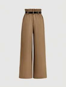 SHEIN MOD 女士休闲通勤背心裤套装 - 卡其色 - 查看 8