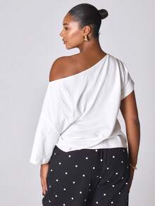 MUSERA One Shoulder Over Side Cinched Side Waist Tshirt NewYear Cute Sexy Going Out Evening Party Accented - White - View 4