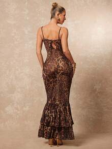 Lumalex Đầm trễ vai, dây mảnh, họa tiết da báo ombre, chất liệu hơi xuyên thấu, có thể điều chỉnh độ dài, thích hợp mặc đi biển. - Nhiều màu - Xem 3