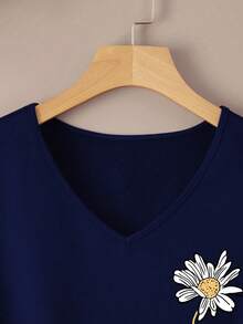 INAWLY 花卉字母图案T恤 女式上衣