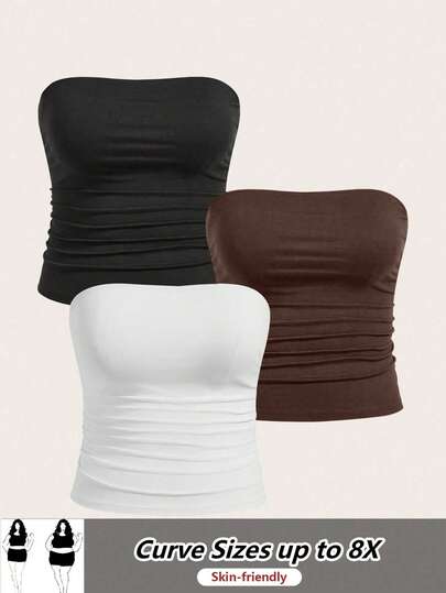 SHEIN CURVE+ 3pcs/Set Plus Size Women's Tube Top Basics