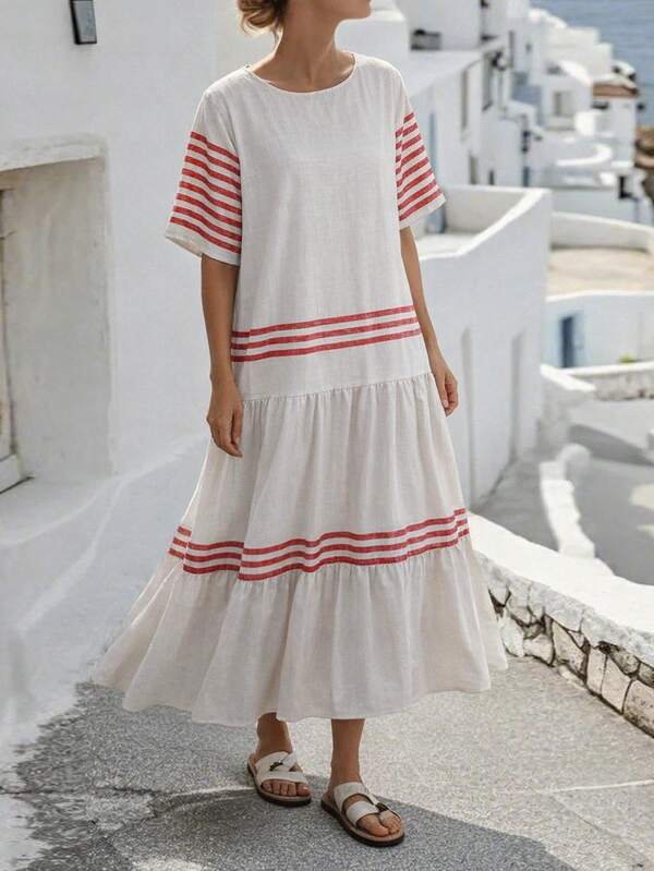 SHEIN Holidaya 女士休闲度假条纹连衣裙