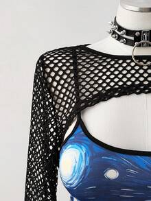 Sunspun Conjunto de 2 piezas: Vestido de talla grande con estampado de Van Gogh de vibra oscura y chal de malla - Multicolor - Ver 3