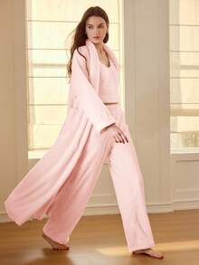 MOTF PREMIUM FAUX PEARL BEADED PLUSH COMFORTABLE PAJAMA SET - Pink - View 6