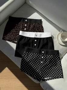 Comfortcana 3件套女士复古波点豹纹黑色休闲短裤，百搭，适合外出、搭配、街头风、机场造型，时尚别致，Y2K风格 - 彩色 - 查看 5