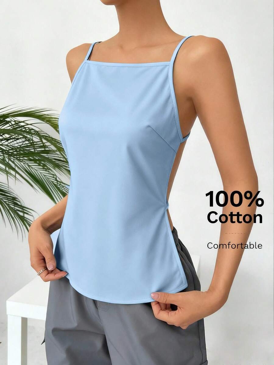 SHEIN EZwear 女士纯色简约休闲吊带背心 - 藍色 - 查看 1