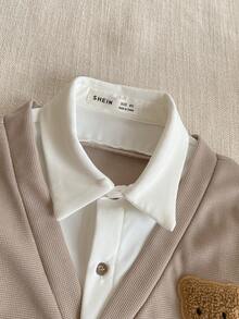 PrepCrw Conjunto de camisa con cuello estilo universitario, chaqueta de 2 en 1 con botones delanteros y pantalones entallados para niño - Multicolor - Ver 5