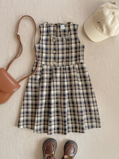PrepCrw Young Girls' Plaid Pinafore Dress