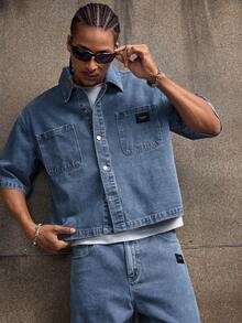 AXEPEAK Men's Washed Shirt Set, Fashion Top And Pants - Blue - View 1