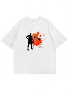 Versatile Baggy Short Sleeve T-Shirt With Fun Basketball Print, Ideal For Vacation, Work And Use - 白色4 - 查看 3