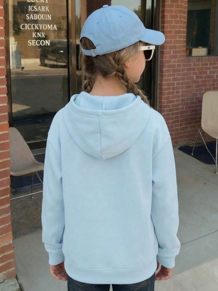 Niña sudadera casual diseño gráfico anime tejido suave ajuste regular otoño invierno uso diario hoodie - Azul - Añade 3