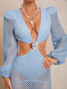 Lumalex Vestido con espalda cruzada, cintura ceñida y falda acampanada para mujer - Azul - Ver 6