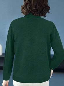 EMERY ROSE Women's Fashionable Casual Blue Turtleneck Sweater - Dark Green - View 2
