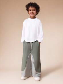 SUMWON Wide Leg Color Blocked Casual Pants For Boys With Drawstring Waist Relaxed Fit Comfortable Trousers Vacation - Green - View 3
