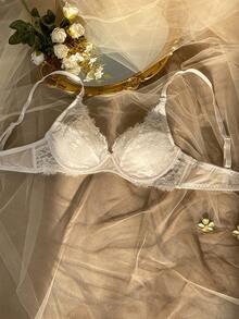 Crystal Vow 女士性感蕾丝文胸，提拉丰满胸部 - 白色 - 查看 3