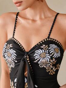 Swim Oasis Sexy Slimming High-Waisted Printed Swimsuit With Detachable Mesh Skirt, Popular For Spring/Summer - Multicolor - View 6