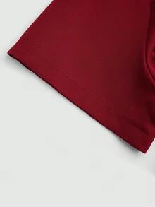 Sweetra Plus Size Metal Buckle Decor Waist Cinched Short Sleeve Jacket - Burgundy - View 4