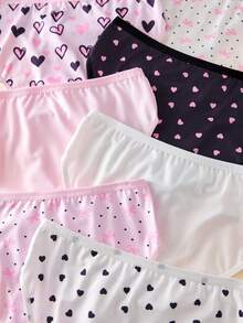 8pcs/Pack Girls' Cute Heart & Bow Print Soft Comfortable Everyday Casual Panties - Multicolor - View 6