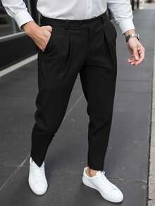 Manfinity Mode 那不勒斯长裤男士休闲喇叭西装裤直筒裤 - 黑色 - 查看 1