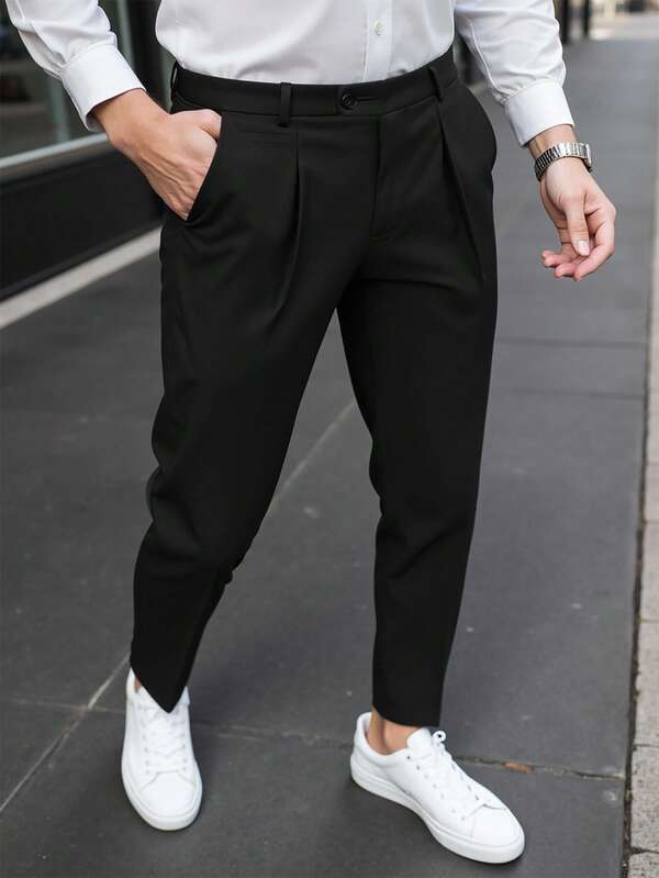 Manfinity Mode Pantalones neapolitanos para hombres, pantalones de traje casuales acampanados de pierna recta