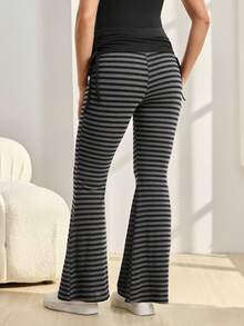 SHEIN Maternity Striped Print Casual Pants - Dark Grey - View 2