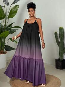 Eryvara Đầm dài dáng chữ A, dáng suông, boho, cổ tròn, họa tiết loang màu, phong cách du lịch biển, thường ngày dành cho nữ, phù hợp với mọi mùa - Màu tím - Xem 5