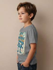 Playera para niño estilo urbano con estampado de cómic algodón suave corte holgado manga corta verano uso escolar y al aire libre playera - Gris - Ver 2