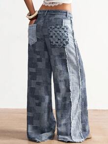 Bohemela Pantalones rectos casuales de mujer con bolsillos - Azul - Ver 1