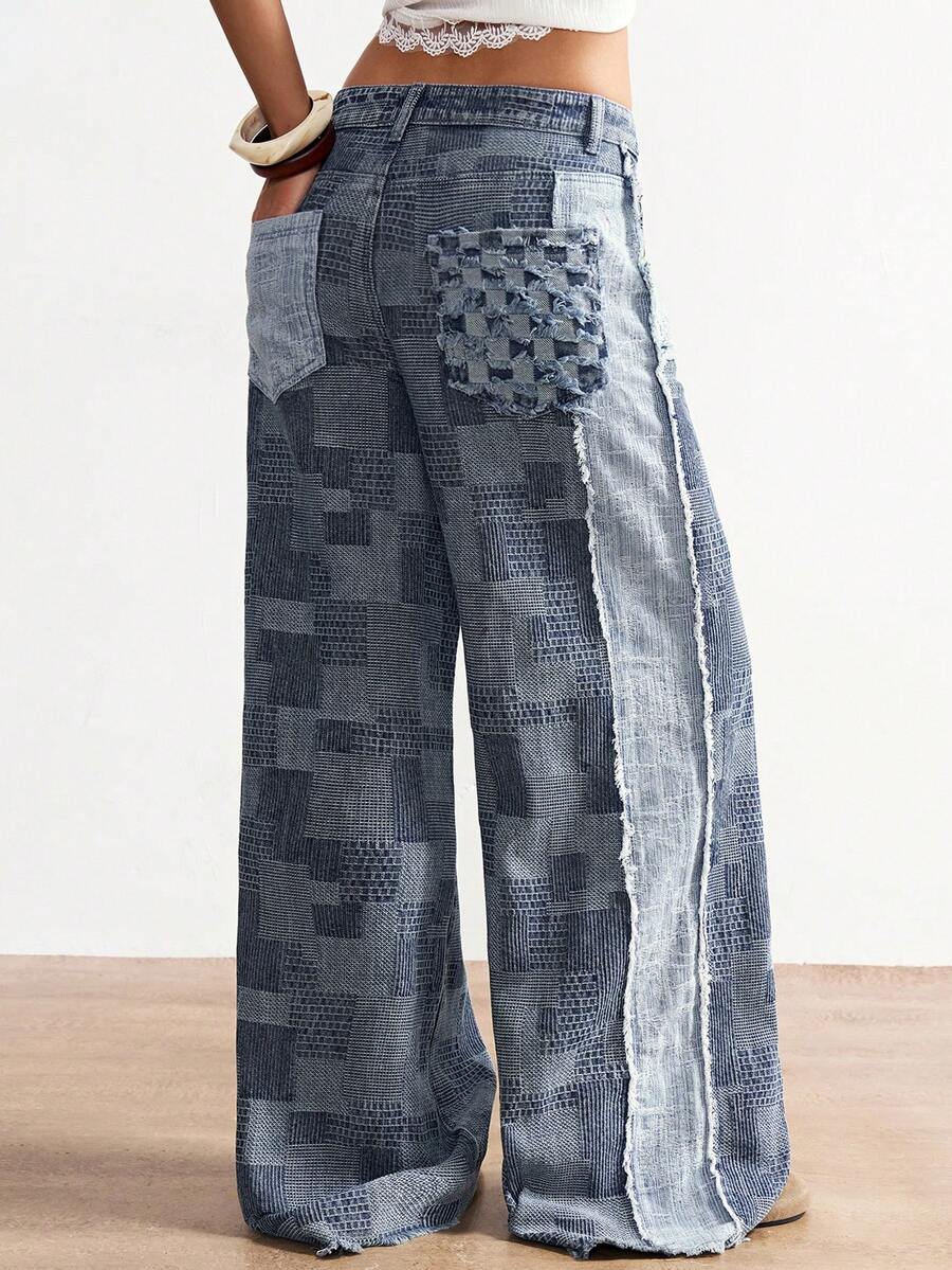 Bohemela Pantalones rectos casuales de mujer con bolsillos - Azul - Ver 1