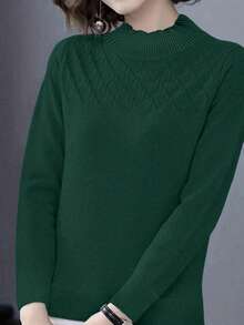 EMERY ROSE Women's Fashionable Casual Blue Turtleneck Sweater - Dark Green - View 4