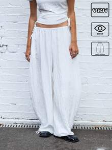 COUREZ Low Rise Baggy Balloon Parachute Trousers In Semi Sheer Silky Fabric /Y2K Going Out Spring Wide Leg Pants - White - View 1