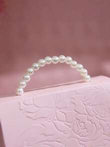 1/10/20PCS Faux Pearl Decor Gift Box Set, Pink Pearl Handle Wedding Favor Box, Valentine's Day Wedding Birthday Party Decorations, Floral Letterpress Printed Mini Candy Packaging Bags, Elegant Small Gift Bags For Jewelry Wedding Favors Party Decor - Pink - View 4