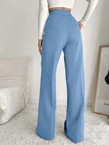 EURMUSE Women's Solid Color High Waist Toothpick Design Pocket Casual/Work Pants - Baby Blue - View 2