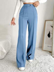 EURMUSE Women's Solid Color High Waist Toothpick Design Pocket Casual/Work Pants - Baby Blue - View 3